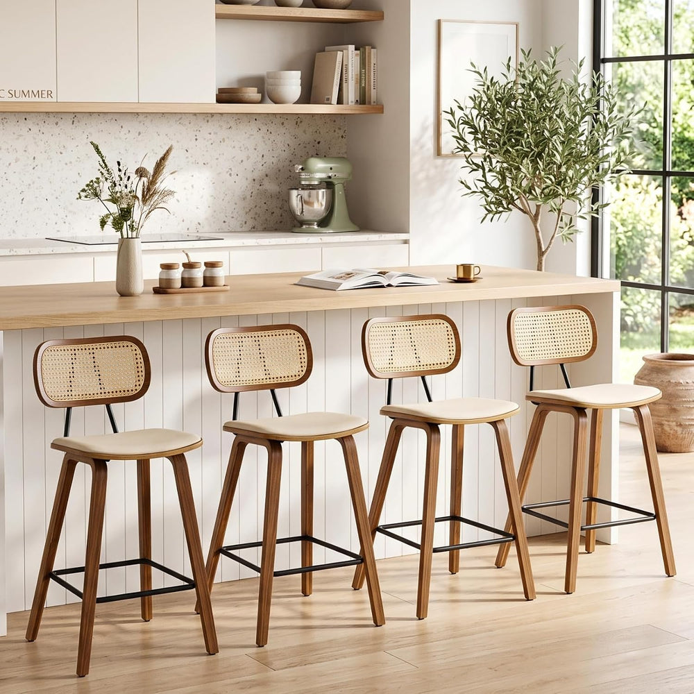 HEAH-YO Rattan Counter Stools Set of 2, 26 Inches Counter Height Bar Stools w...