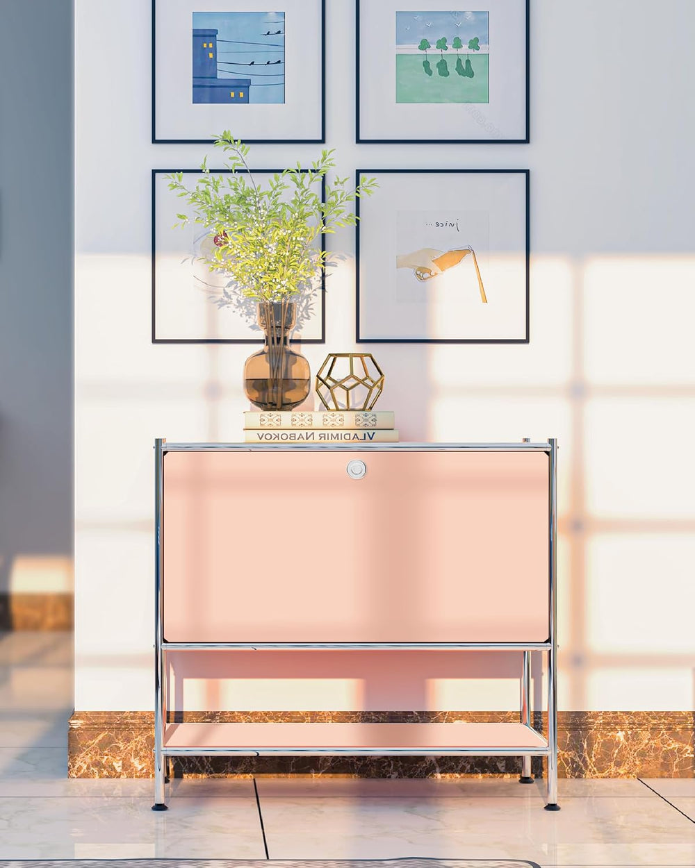 Metal Nightstand, Mid-Century Modern Bookshelf, Flap Door 27.5 | Sleek Modern...