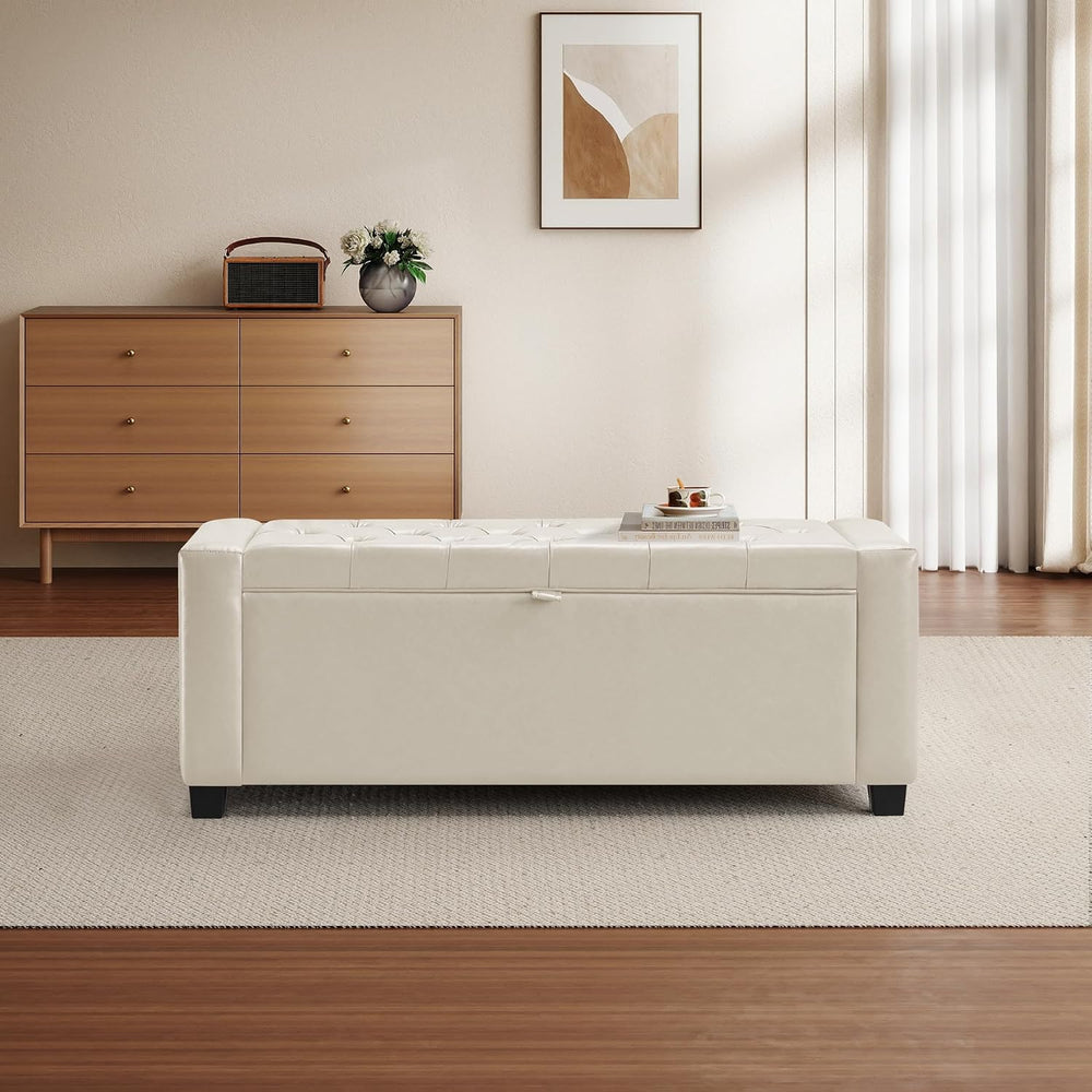 GRAINELL 42.13” Storage Ottoman Bench, Upholstered Tufted Bedroom Bench with ...