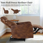 Zero Wall Power Recliner Chairs, Small Recliner for Small Spaces and Petite People Man Woman (1, Faux Leather Light Brown)