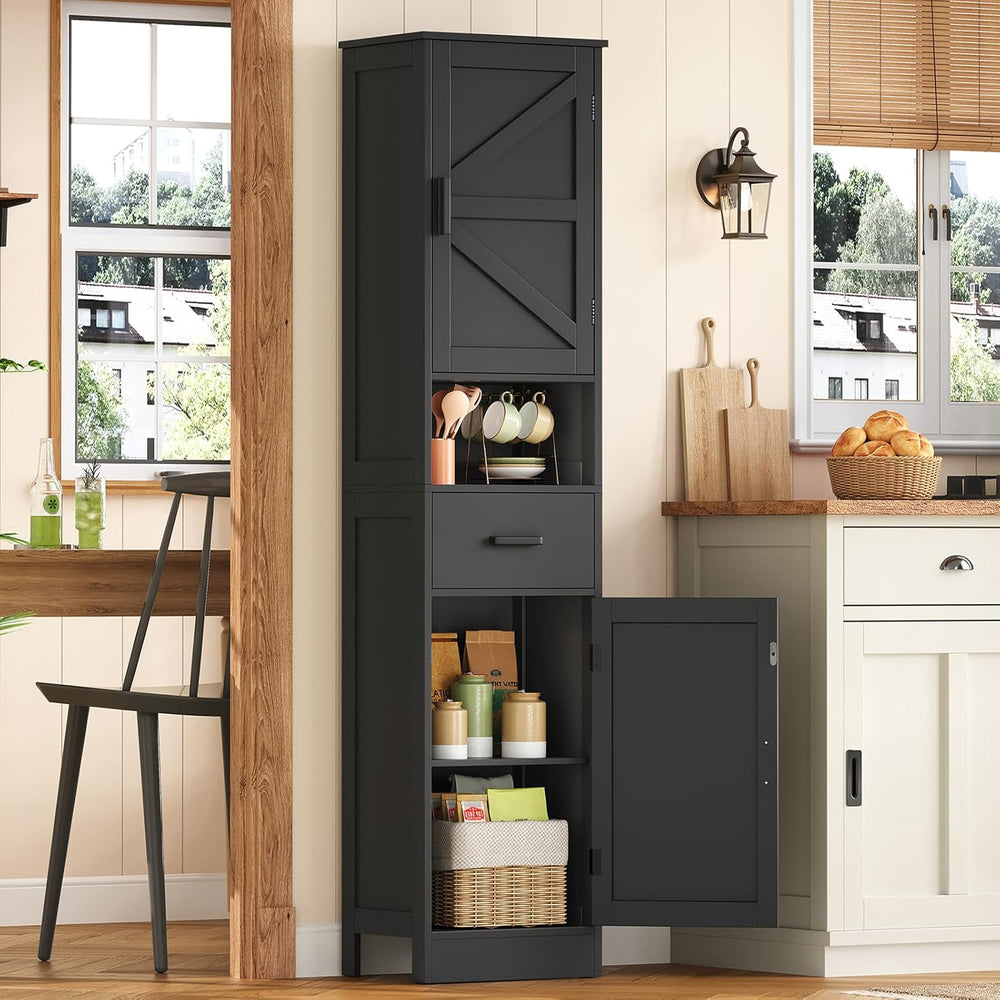 TEENFON Tall Bathroom Storage Cabinet with Barn Doors, Narrow Bathroom Cabine...