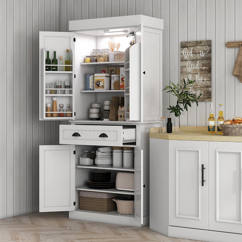 71" Freestanding Kitchen Pantry Cabinet with Motion Sensor Light,Storage...