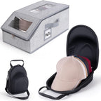 One set hat Storage for Baseball Caps,Gery Stackable box holds up to 18 Caps Hat Organizer for Closet, Black Baseball Cap and Adjustable Shoulder Strap, Hat Organizer Holder Bag for 6 Baseball Caps.
