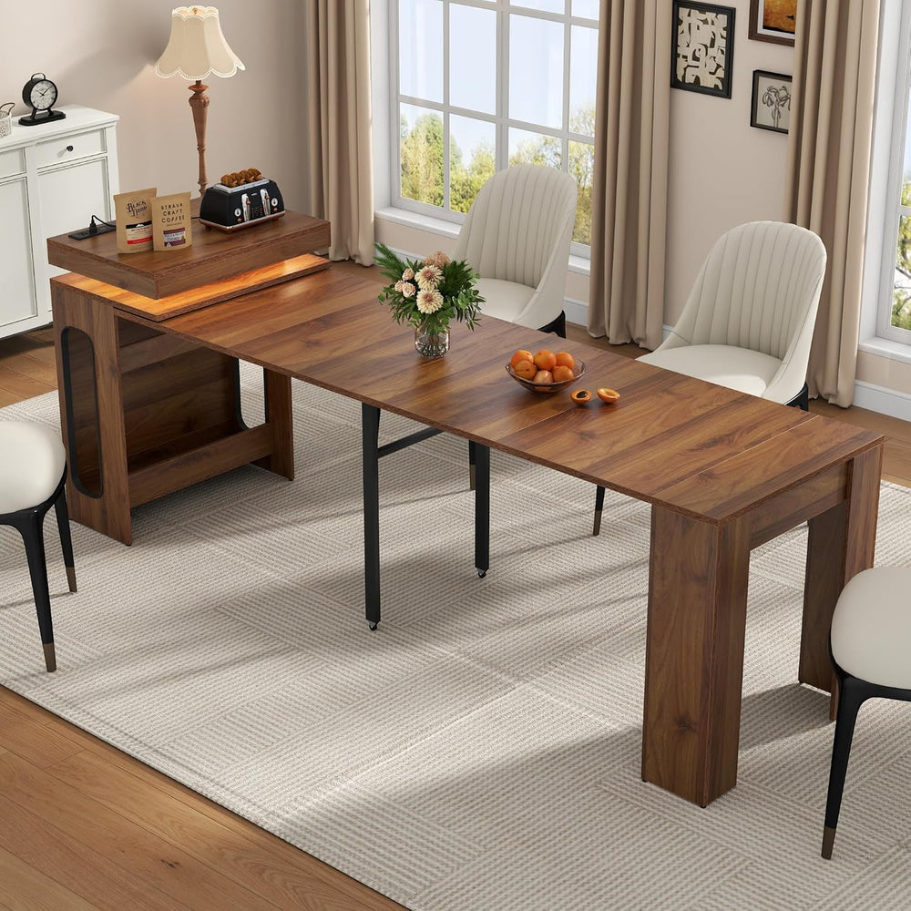 Extendable Dining Table with Charging Station, Convertible Folding Console Ta...