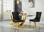 94.5" Large Marble Dining Table Set for 10, Luxury White Gold Kitchen Table with 10 Black Velvet Dining Chairs, Modern Fuax Marble 11-Piece Dining Room Table Set for 10 w/Stainless Steel U-Base