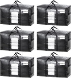 TAILI Extra Large Moving Bags, 6 Pack Black Heavy Duty Totes for Storage with Visible Window, Wrap Around Handles, Storage Bags for Space Saving, Alternative to Moving Boxes