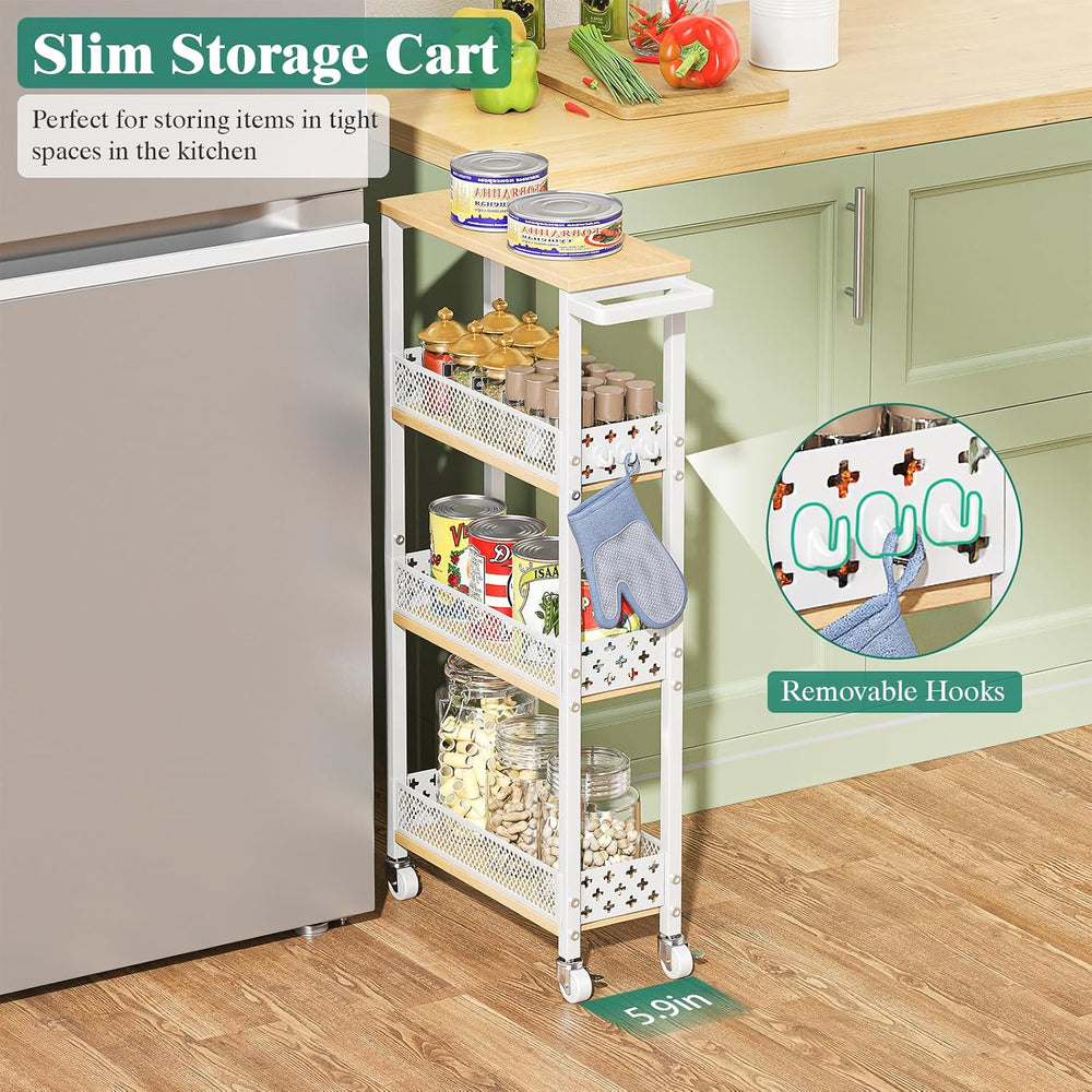 Giwil 4-Tier Rolling Slim Storage Cart Kitchen Bathroom Laundry Organizer | 5...
