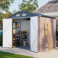 Aoxun 6' x 8' Storage Shed Outdoor Steel Garden Utility Cabinet with Lockable Door Waterproof & Rust-Proof for Yard, Patio, Backyard, Garden (Brown)