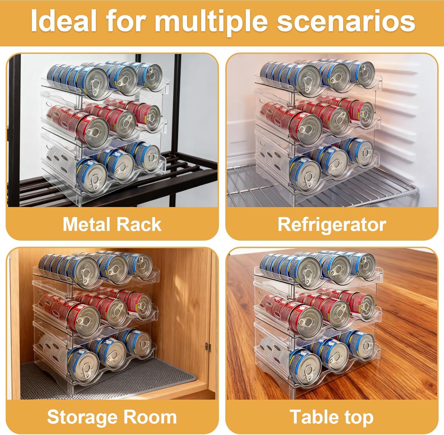 Cat Food Can Organizer,Can Organizer for Pantry,3-Layers Transparent Cat Food Storage Container Holds 54 (3.5oz) Cans,Canned Food Organizer and Storage for Countertop Kitchen Cabinet