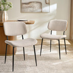 HULALA HOME Dining Chairs Set of 2 Mid-Century Modern Upholstered Kitchen Dining Room Chairs with Wood Curved Backrest, Black Metal Legs Fabric Dinner Chair for Living Room Cafe Restaurant Linen