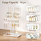 pickpiff Jewelry Stand Organizer, 14.5" Tall Sturdy Metal, 3-TierJewelry Holder for Necklace, Earring, Bracelet, Ring, Hanger for Display and Storage, Aesthetic Room Decor, White