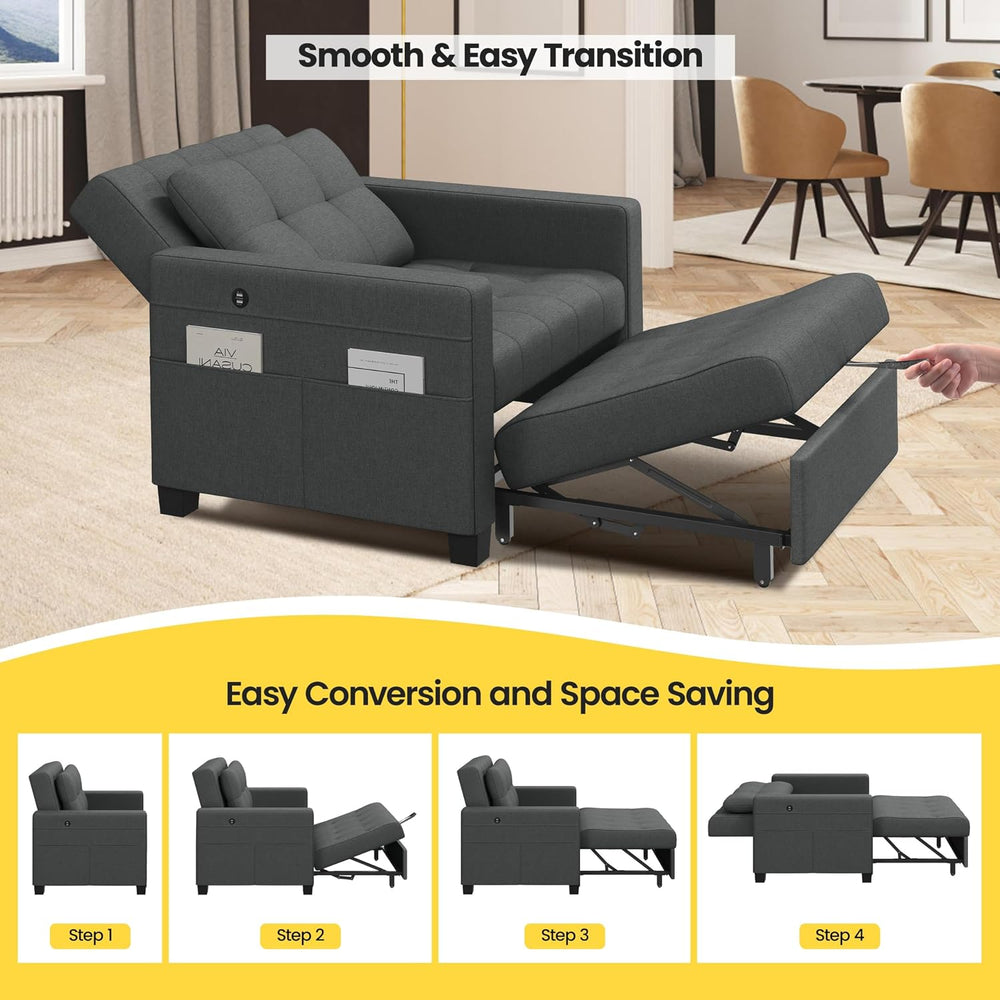 Yaheetech Convertible Futon Sofa Bed 3-in-1 Sleeper Chair Bed Tufted Couch wi...