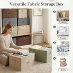 ANMINY Fabric Storage Bins with Zipper Lids, 15"x10"x6", Gray, 1 PCS | 15.6Qt Cotton Linen Storage Box, PP Board Frame, Washable Collapsible, with Handles & 3-side Open Lid, Stackable, Small