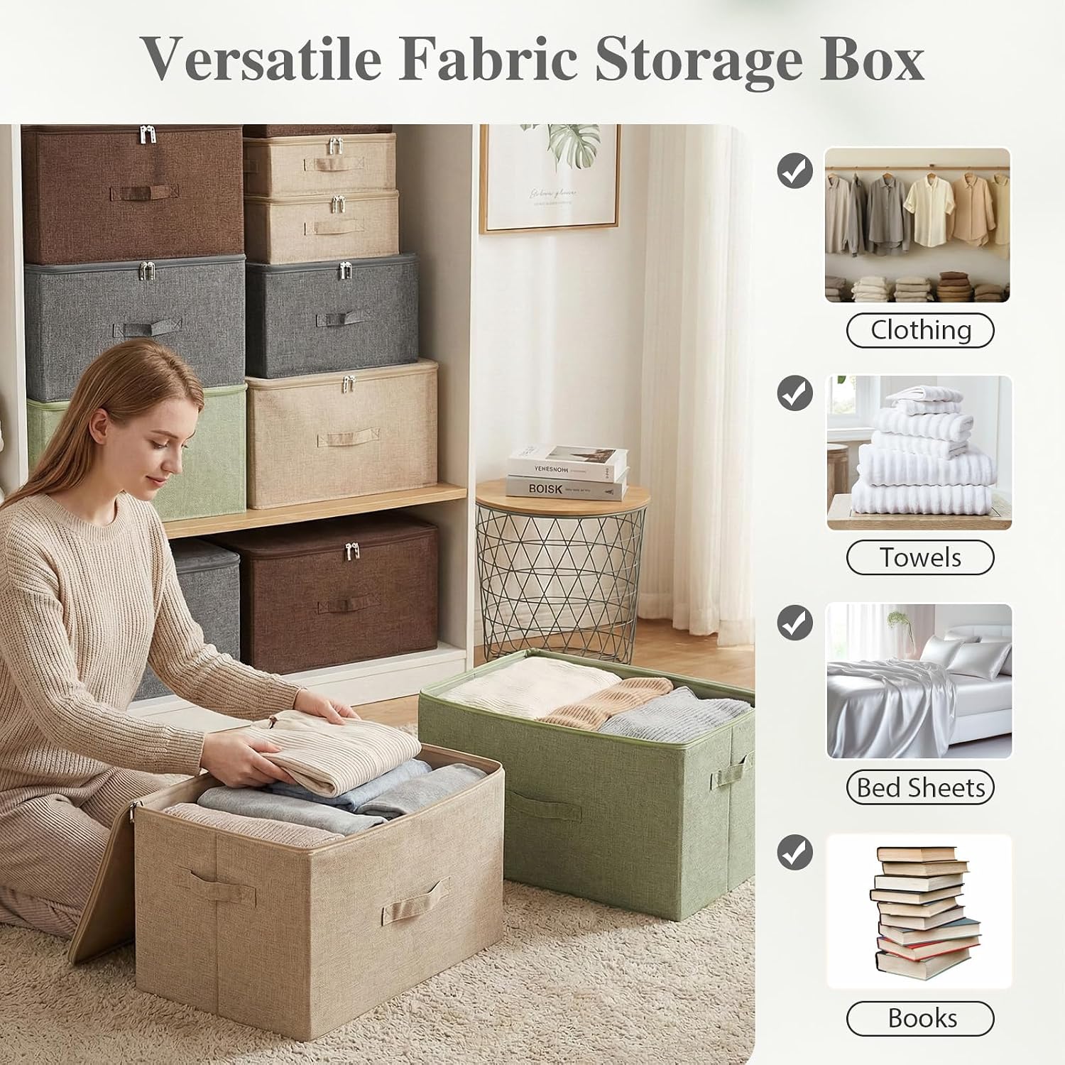 ANMINY Fabric Storage Bins with Zipper Lids, 15"x10"x6", Gray, 1 PCS | 15.6Qt Cotton Linen Storage Box, PP Board Frame, Washable Collapsible, with Handles & 3-side Open Lid, Stackable, Small