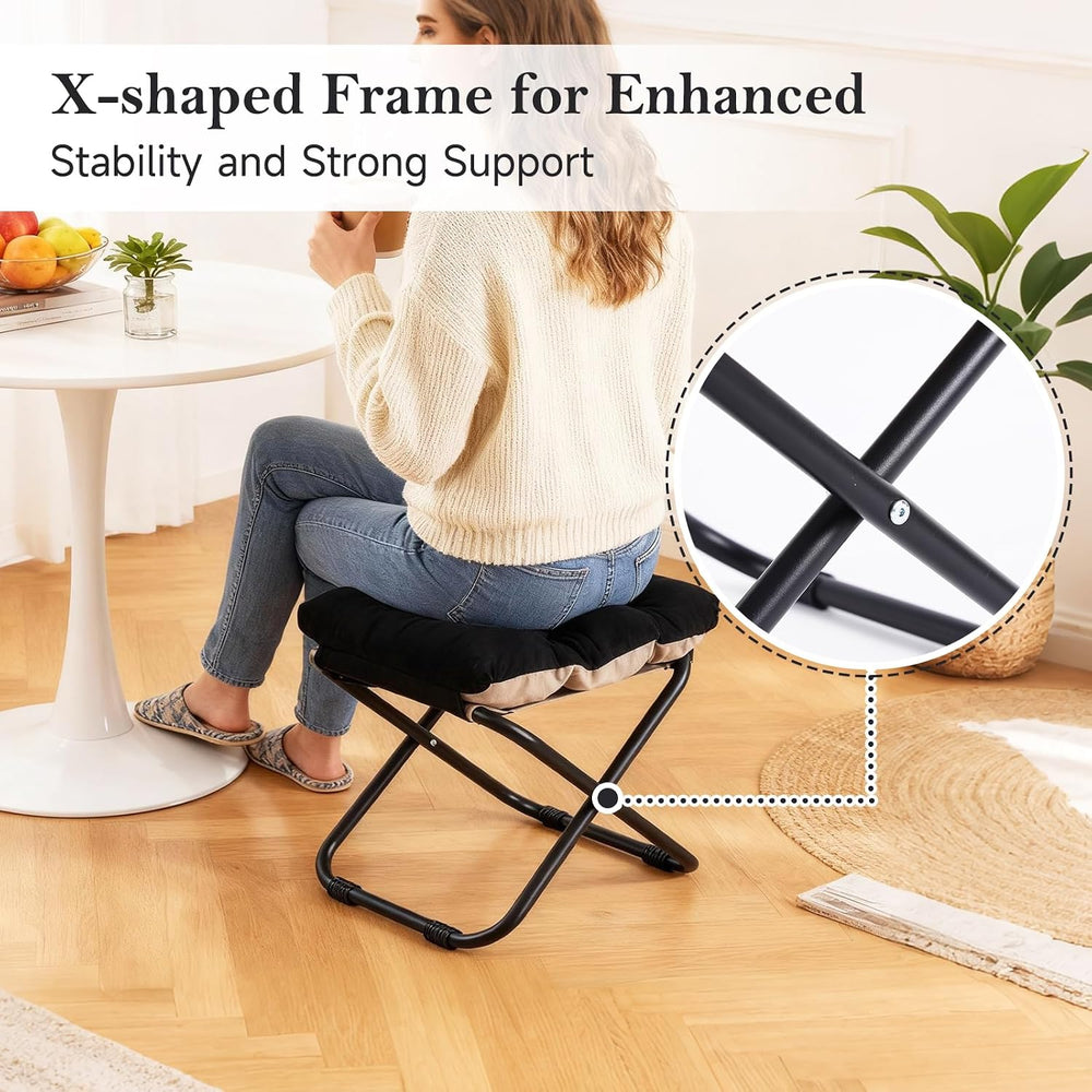 Welnow 16''(H) Folding Ottoman Foot Stool with Detachable Cushion, Bl...