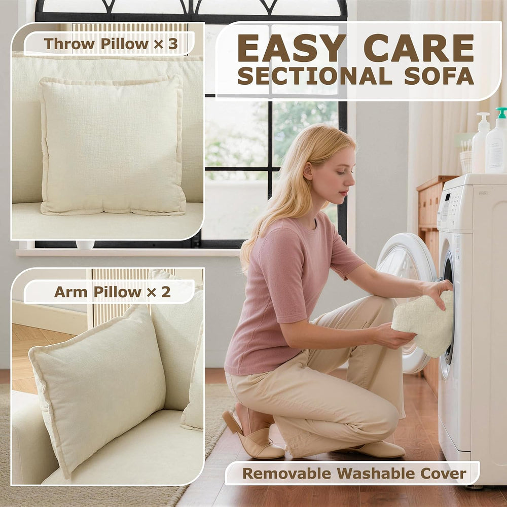 113" Modular Sectional Sofa, L Shaped Cloud Couch with Ottoman | Comfy C...