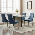 Navy Mid Century Dining Chairs Set of 4, Modern Kitchen & Dining Room Chairs Set of 4, Chenille Fabric Upholstered Kitchen Chairs, Sillas de Comedor, Silver Legs (Blue, 4 Pcs)