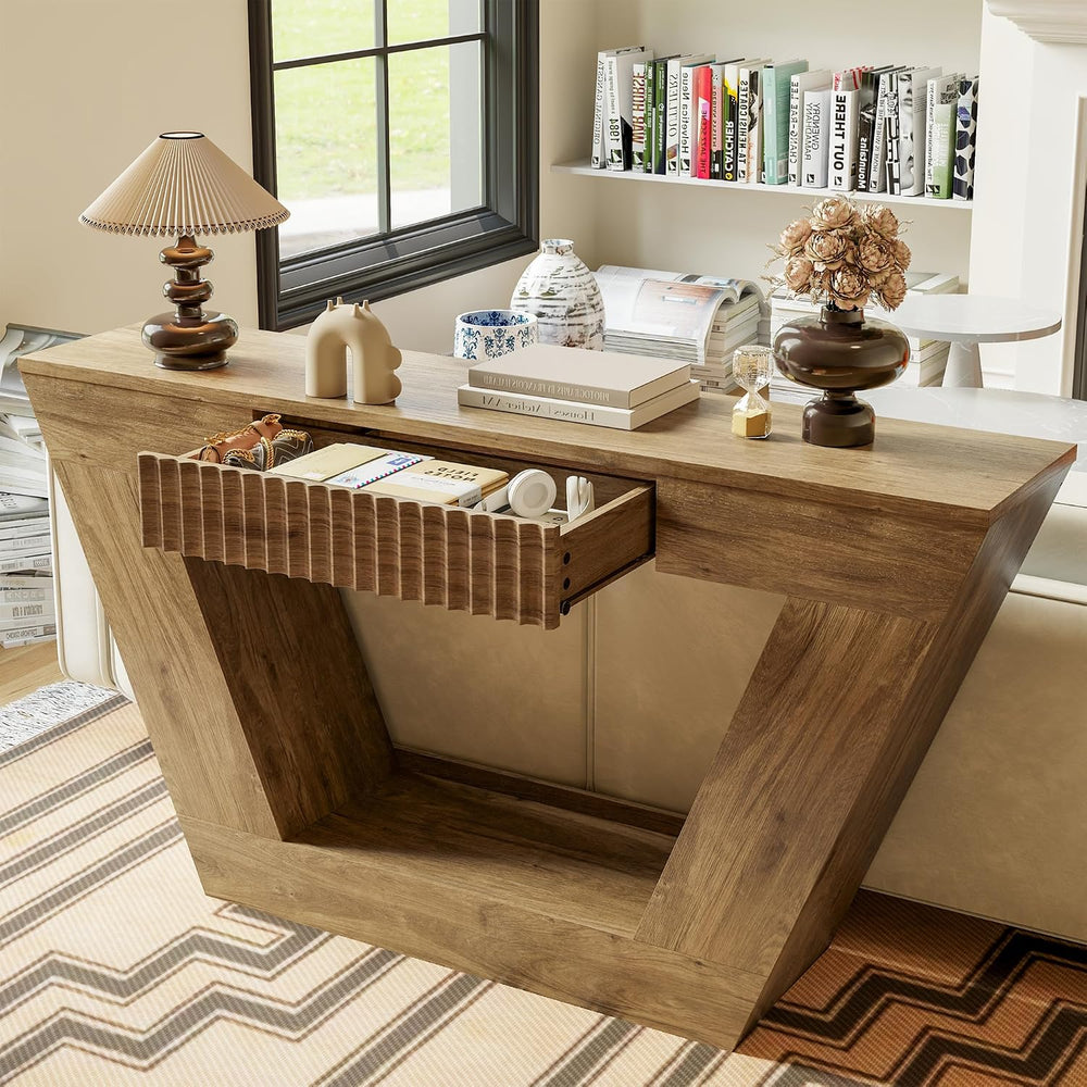 senlin 47" Farmhouse Console Tables for Entryway, Fluted Console Table w...