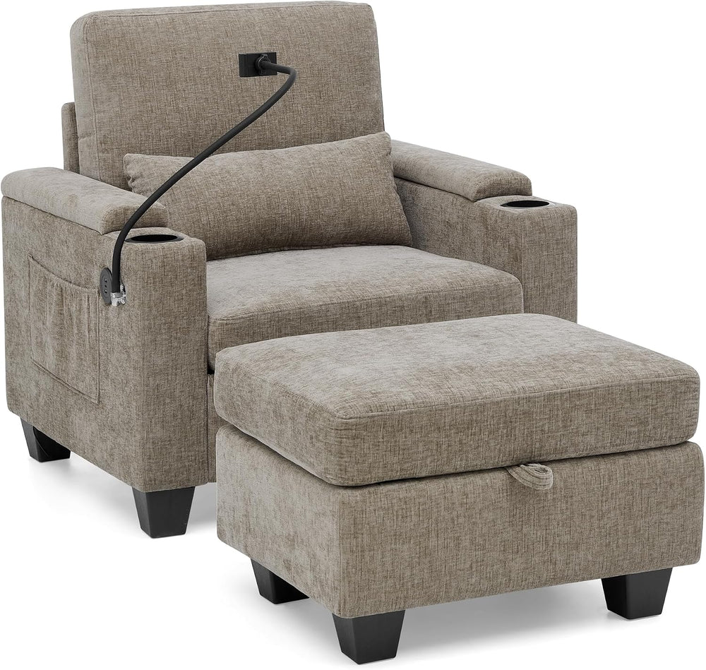 ERYE Accent Chair and Storage Ottoman Set, Versatile Single Chaise Lounger Co...
