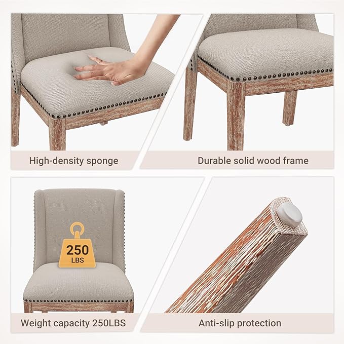 Dining Chair Set of 4, Fabric Upholstered Kitchen Side Chairs with Wooden Legs for Kitchen & Restaurant Use, Beige