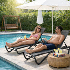 Kozyard 3-Piece Outdoor Chaise Lounge Chair Set, All Aluminum Frame | Textilene Fabric, Fully Flat Adjustable Reclining Patio Lounger for Poolside, Sunbathing & Backyard, Gray, 2Chairs + Table