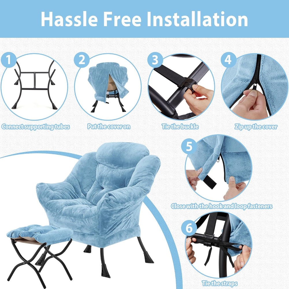 Youtanic Lazy Chair with Folding Ottoman, Accent Chair Plush Upholstered with...
