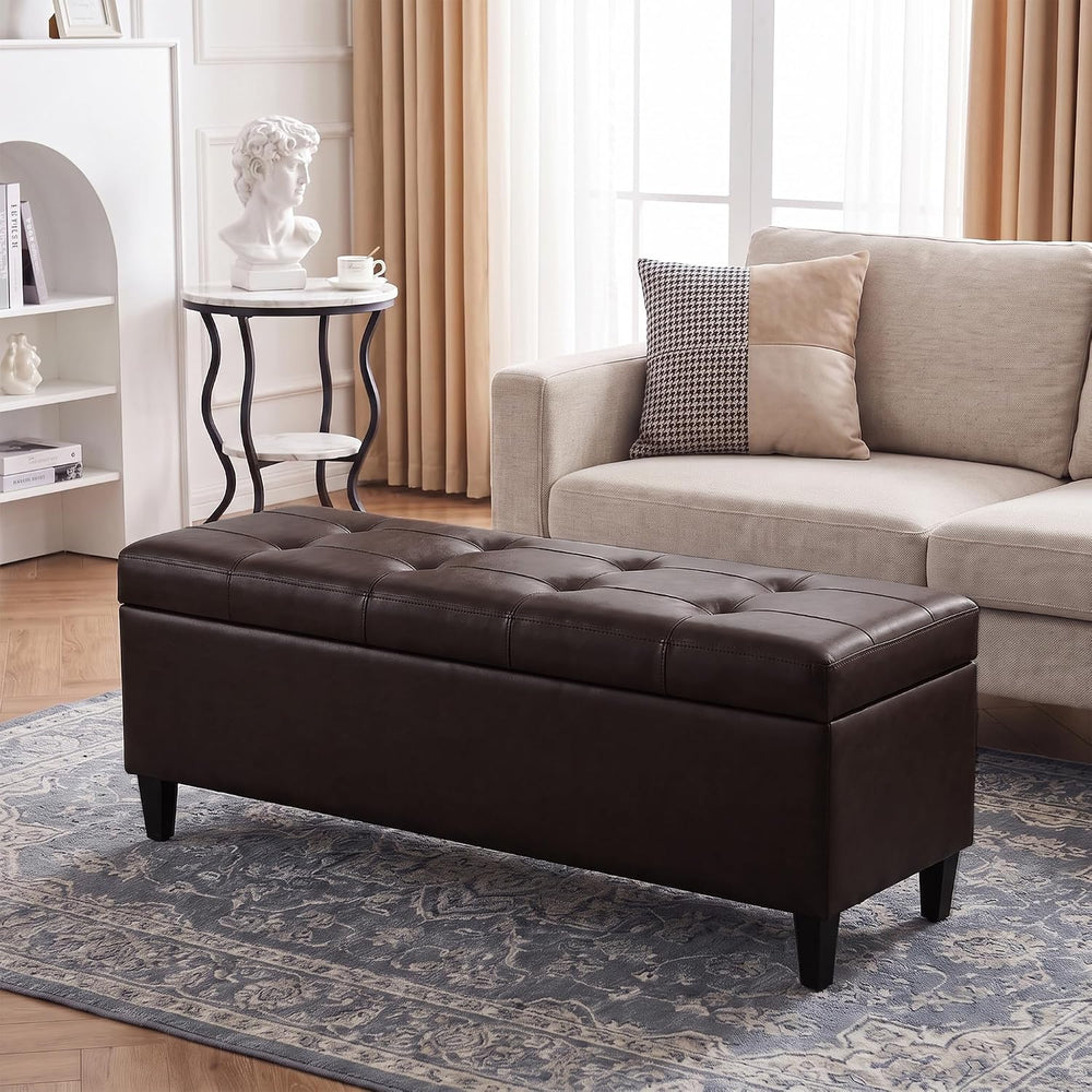 50.5 Inch Storage Ottoman Bench, Faux Leather Tufted Upholstered Bedroom Benc...