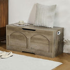 Storage Chest, 31.5" Retro Wooden Storage Bench, Entryway Storage Trunk, Supports 330 lb, Upgraded Safety Lift Support Hinge, Entryway Bench, U-Shaped Opening for Entryway Living Room, Grey
