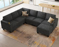 Belffin Chenille Modular Sectional Sofa Convertible L Shaped Corner Couches for Living Room with Storage Armrest with Cup Holder Dark Grey Couch
