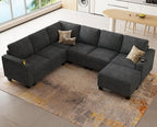 Belffin Chenille Modular Sectional Sofa Convertible L Shaped Corner Couches for Living Room with Storage Armrest with Cup Holder Dark Grey Couch