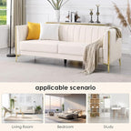 FOTOSOK White Leather Couch Sofa, Office Couches 78'' Apartment Faux Leather Sofa with 2 Throw Pillows & Gold Metal Legs, Waterproof 3 Seater Couches for Small Living Room, Luxury Cloud Sofa