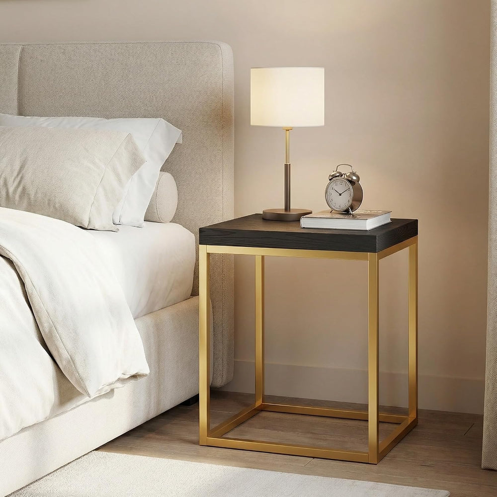 CENSI Modern Square End Table/Side Table, 18", Gold and Black | Extra Th...