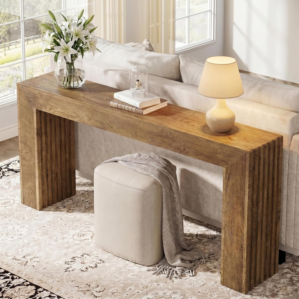 Tribesigns 63-Inch Fluted Entryway Table, Farmhouse Long Narrow Console Table, Sofa Table Behind Couch for Living Room, Hallway, Foyer