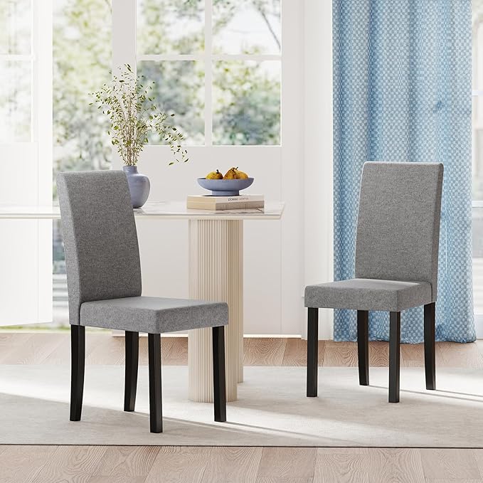 Giantex Upholstered Dining Chair Set of 4, Mid Century Modern Fabric Kitchen Chairs with Rubber Wood Legs, Thick Padded Seat, High Back, Side Armless Chairs for Living Dining Room (Gray)
