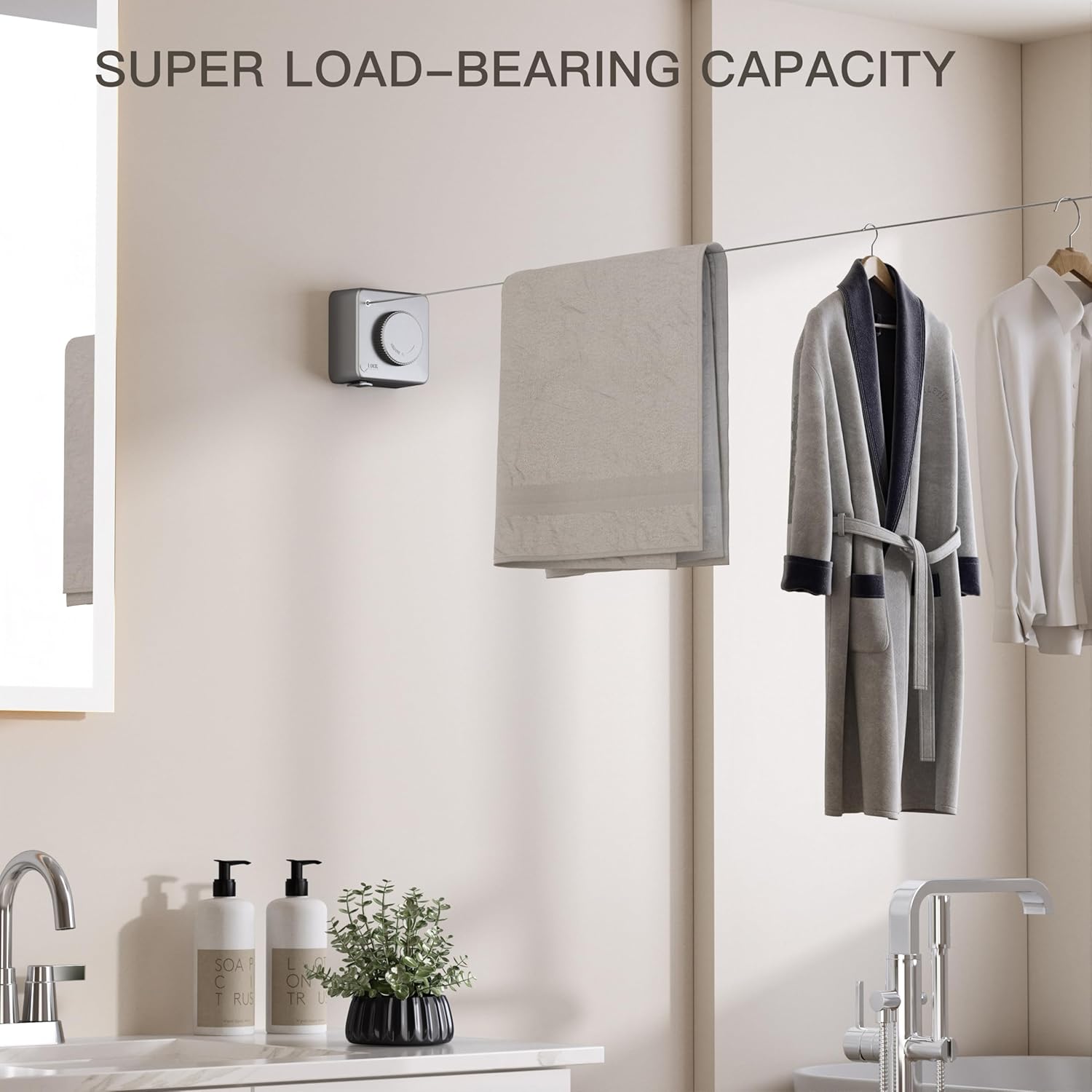Retractable Clothesline Indoor Outdoor, Clothes Line Retracting Indoor, Retractable Clothes Line Wall Mounted Drying Rack Clothing Line, Laundry Line with Stainless Steel Line-15.1 Feets(Grey)