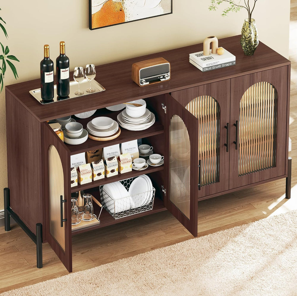 HUAHUU 55" Buffet Cabinet with Storage, Large Sideboard Cabinet with Flu...