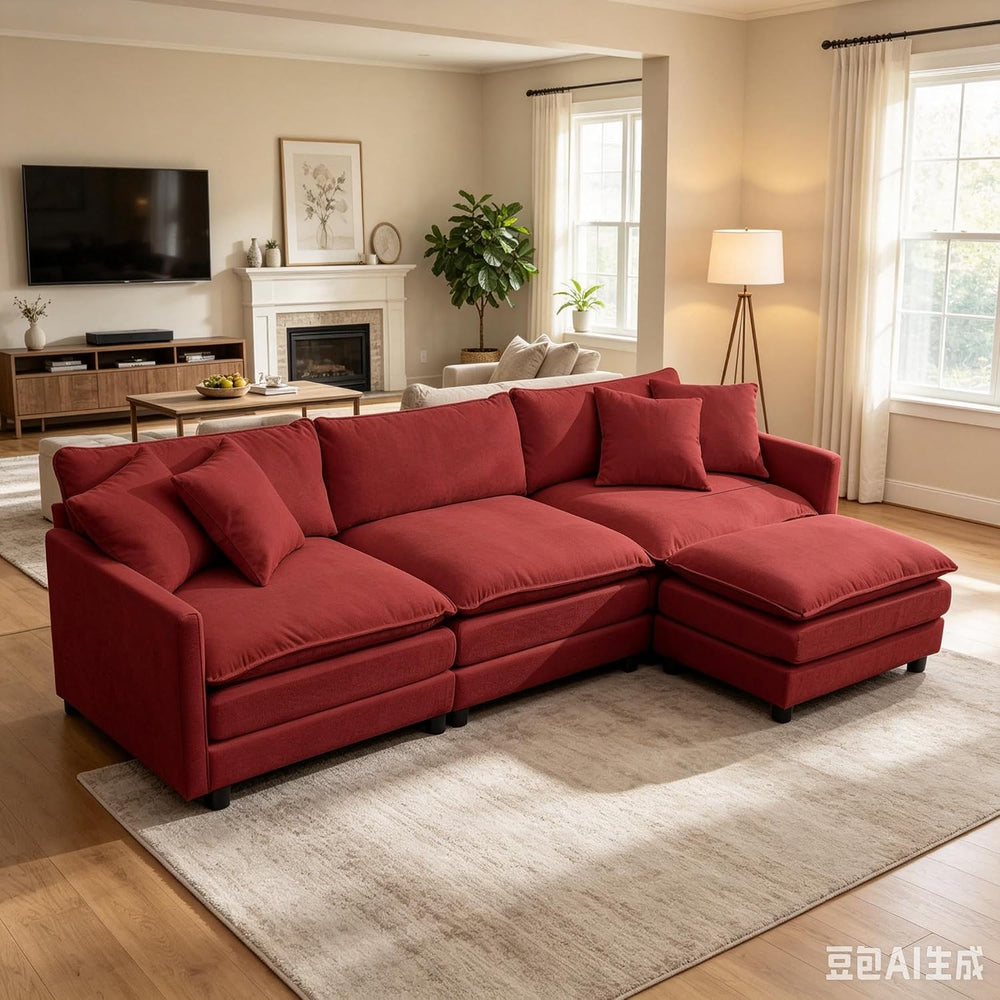 108.27" Modular Sectional Sofa, 4 Seat L Shaped Couch with Chaise | Deep...
