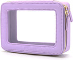 Aveniee Clear Makeup Bag Organizer, Travel Toiletry Bag Cosmetic Case for Women, Portable Make Up Skincare Pouch Car Organizer Bag with Zippers for Essentials,Lilac