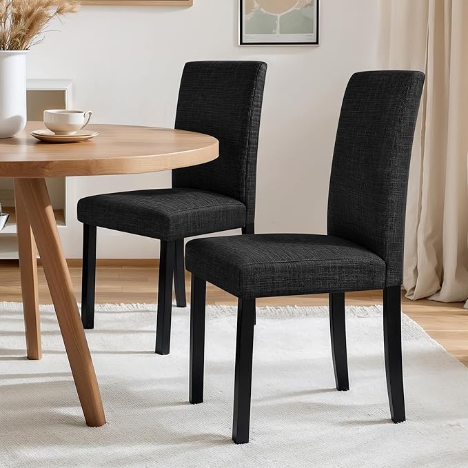CHUN YI Upholstered Dining Chairs Set of 6, Fabric Dining Room Chairs with Solid Wood Legs, Modern Parson Chairs for Kitchen, Restaurant, Hotel, Black