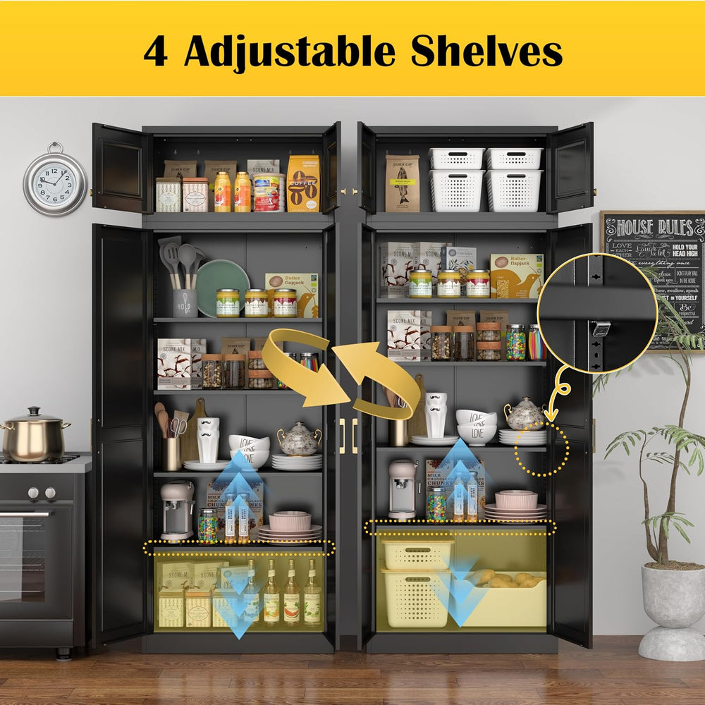 Steeloong86“ Kitchen Pantry Cabinet,Metal Storage Cabinets with Doors and 4 A...