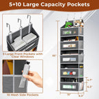 3 Packs 5-Tier Over the Door Storage Organizer with 10 Side Mesh Pockets, 48 lbs Load Capacity, 3 Hooks Design, Hanging Organizer with Clear Windows for Bathroom, Bedroom, Nursery, Kitchen-Grey