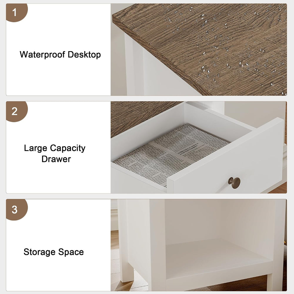 ChooChoo Farmhouse Nightstand with Charging Station | Wooden Top Bedside End ...