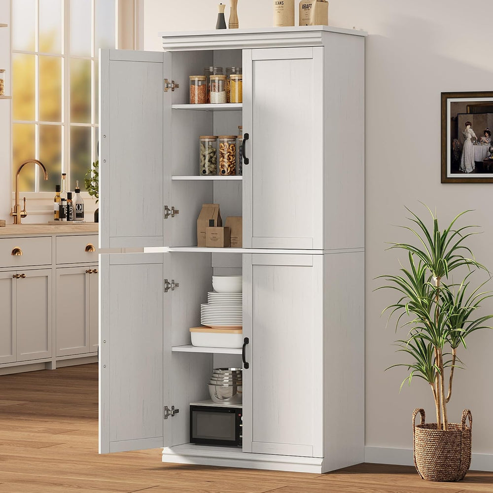 IDEALHOUSE Pantry Cabinet, White 4-Door with Adjustable Shelves, 70" H |...