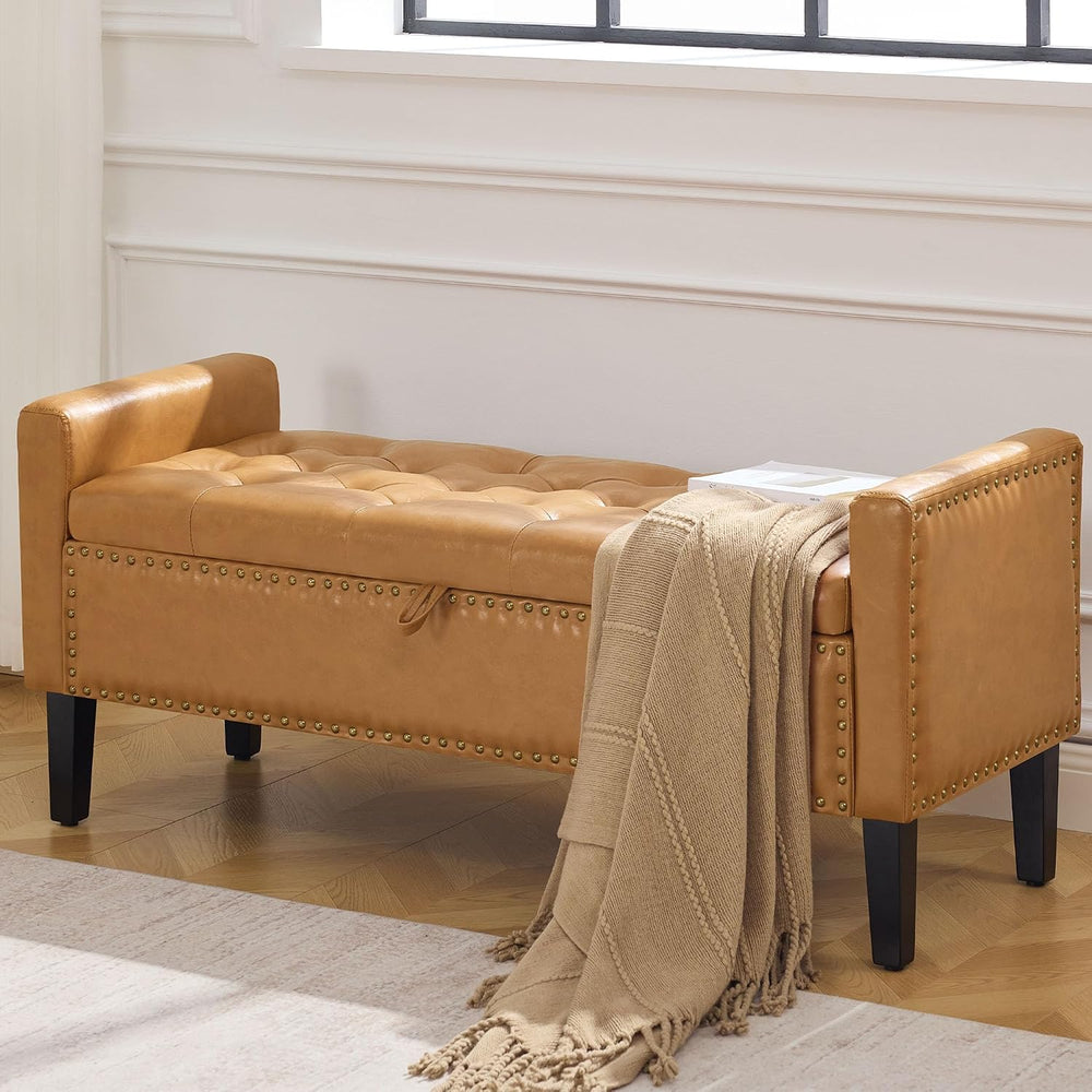 WUTUTUEE 47" Modern Water-Resistant Faux Leather Storage Ottoman Bench w...