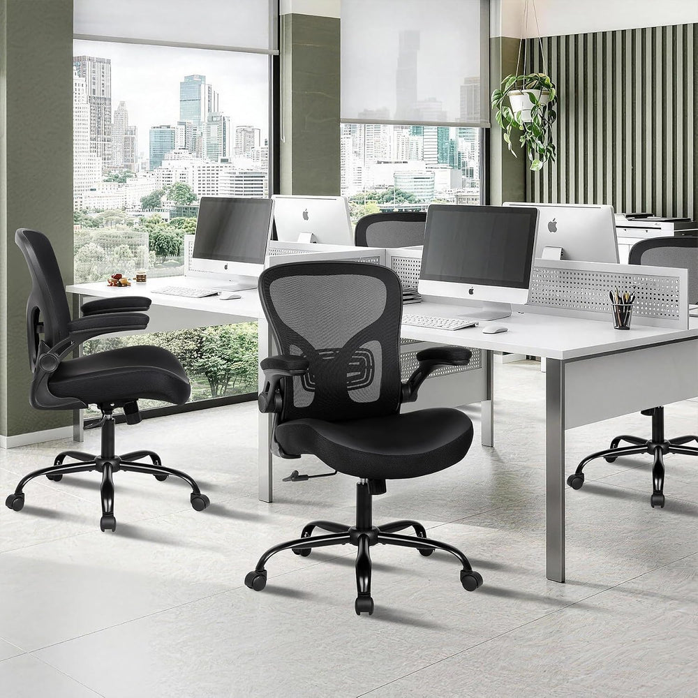 Ergonomic Office Chair, Flip-up Armrest, Mesh Back PU Leather Seat | Black Co...