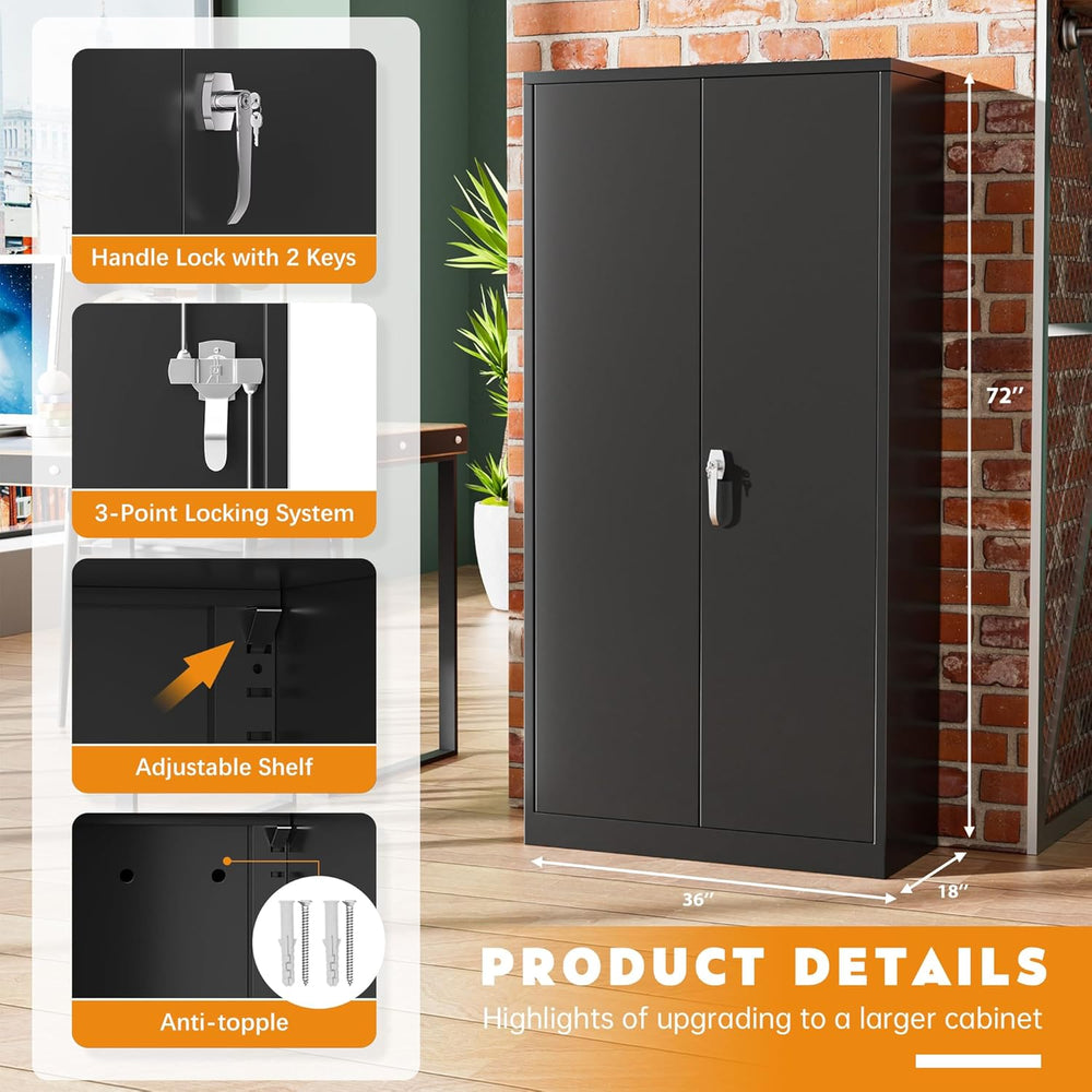 Greenvelly Steel SnapIt Storage Cabinet, 72" Locking Metal Garage Storag...