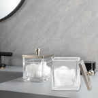 Glass Cotton Jar Holder 2 Pack– Satin Nickel Lid, Elegant Bathroom Storage Canister for Qtips, Cotton Balls, Floss, Makeup Organizer, Vanity & Bathroom Organization