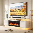 oneinmil 70" White Fireplace TV Stand for Living Room, Electric Fireplace Entertainment Center with Dual LED Lights & Storage Cabinets, Fits TVs up to 80", Media Console for Home Office, White