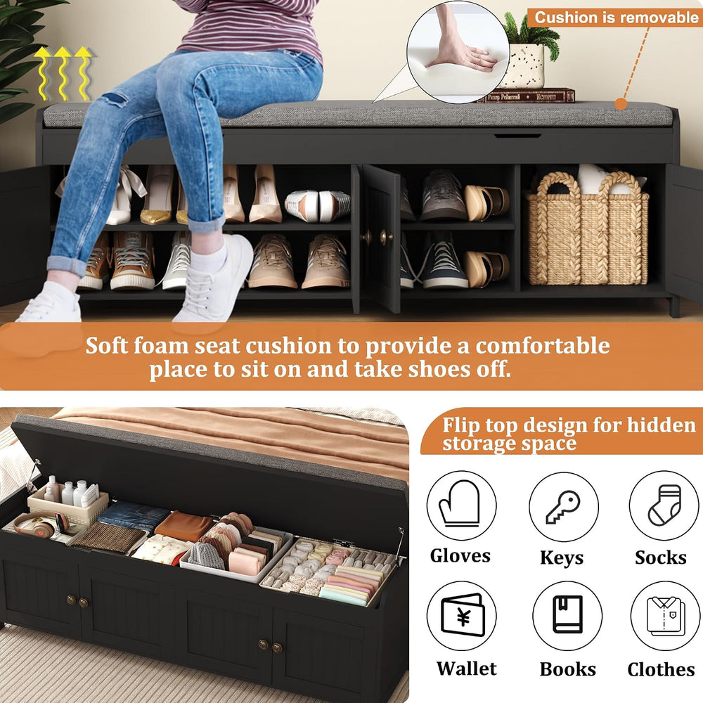 HOMEFORT 54.4" Shoe Bench with Lift Top Storage, Entryway Bench with Cus...