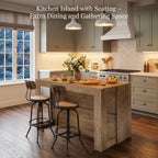 Tribesigns 55" Kitchen Island with Seating and Storage, Farmhouse Stationary Center Island Table with Spacious Worktop, 2-Tier Counter Height Table with Shelves for Dining Room, Kitchen, Brown